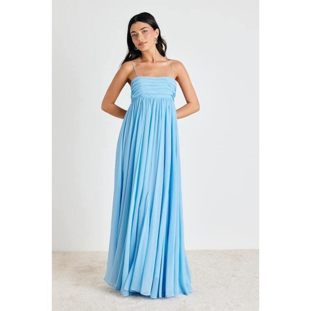 Lulus Dansa Light Blue Pleated Maxi Dress - Size L